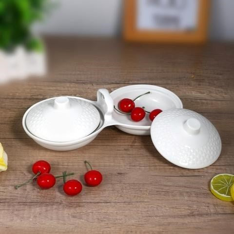 Compact Ceramic Nut Bowl with Lid 2 Slot 10 inch