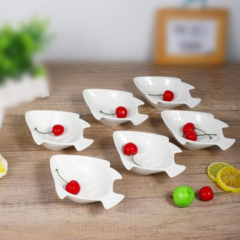 Fish Shaped Ceramic Dessert Bowl Dish Set of 6 6.25 inch