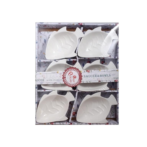 Fish Shaped Ceramic Dessert Bowl Dish Set of 6 6.25 inch