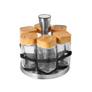 Revolving Spice Rack Spice and Herb Carousel Set of 6 Pcs Wooden 4.6*4.6*10/17*18 cm