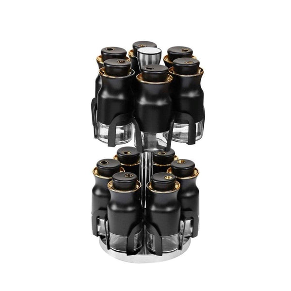 Black Gold Mix Revolving Spice Rack Spice and Herb Carousel Set of 12 Pcs 17.5*33 cm