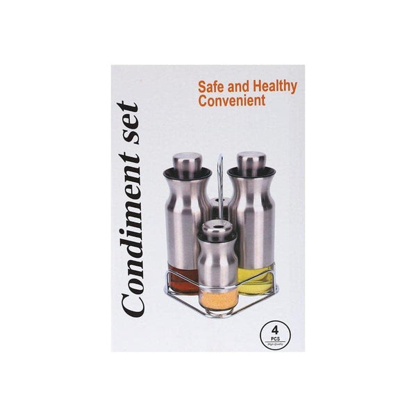 Anti Drip Nozzle Soy Sauce Oil Vinegar Bottle and Spice Shaker Set of 4 Pcs with Stand 14*14*20 cm