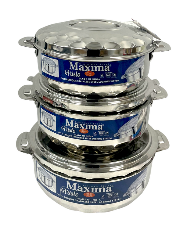 Stainless Steel Round Hot Pot Set Aristo Maxima Brand Set of 3 2500ml,3500ml,5000ml