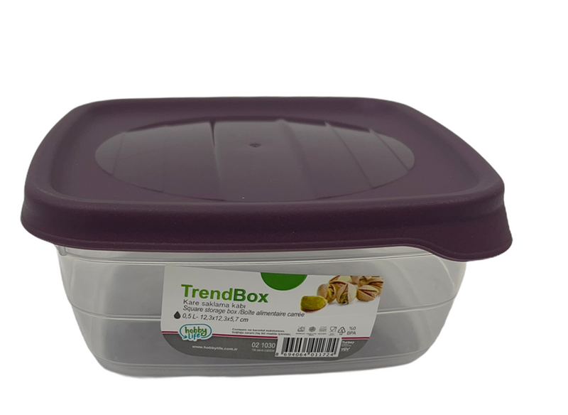 Square Trend BPA Free Multipurpose Airtight Storage Box Food Container 0.5 Litre HB021030 60 Pcs/Ctn