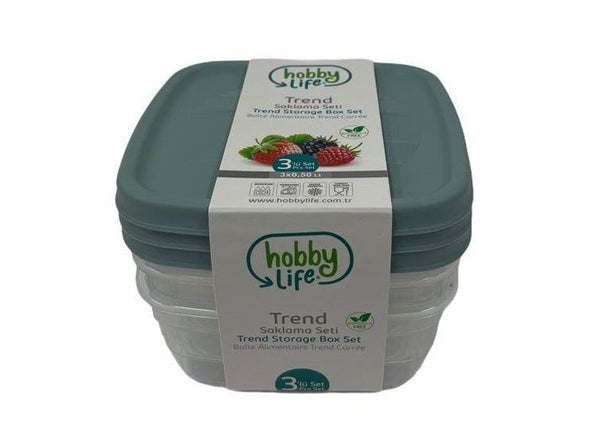 Square Trend Stackable BPA Free Multipurpose Airtight Storage Box Food Container Set of 3 0.5 Litre HB021038 24 Pcs/Ctn