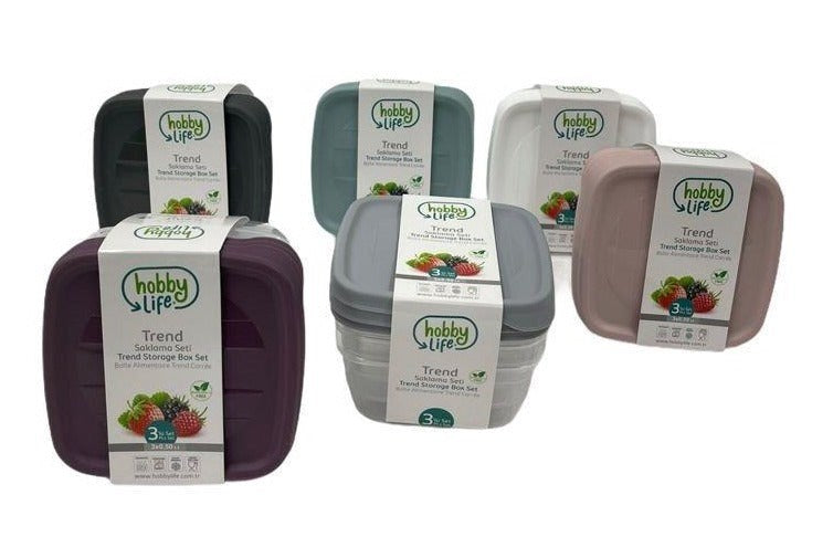 Square Trend Stackable BPA Free Multipurpose Airtight Storage Box Food Container Set of 3 0.5 Litre HB021038 24 Pcs/Ctn
