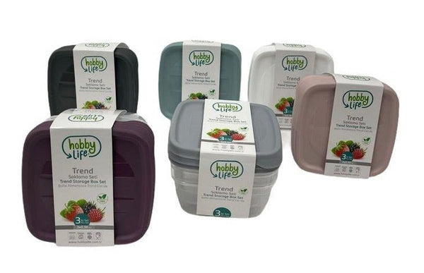 Square Trend Stackable BPA Free Multipurpose Airtight Storage Box Food Container Set of 3 0.5 Litre HB021038 24 Pcs/Ctn
