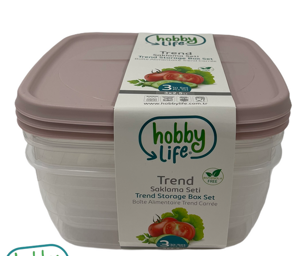 Square Trend Stackable BPA Free Multipurpose Airtight Storage Box Food Container Set of 3 2.5 Litre HB021041 24 Pcs/Ctn