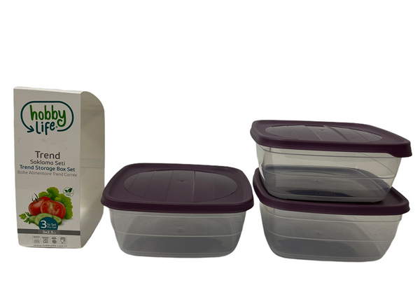 Square Trend Stackable BPA Free Multipurpose Airtight Storage Box Food Container Set of 3 2.5 Litre HB021041 24 Pcs/Ctn