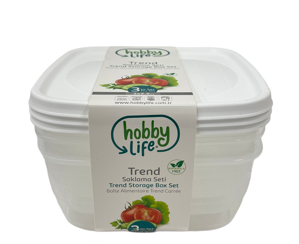 Square Trend Stackable BPA Free Multipurpose Airtight Storage Box Food Container Set of 3 2.5 Litre HB021041 24 Pcs/Ctn