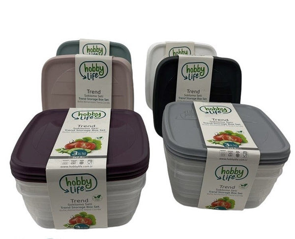 Square Trend Stackable BPA Free Multipurpose Airtight Storage Box Food Container Set of 3 2.5 Litre HB021041 24 Pcs/Ctn
