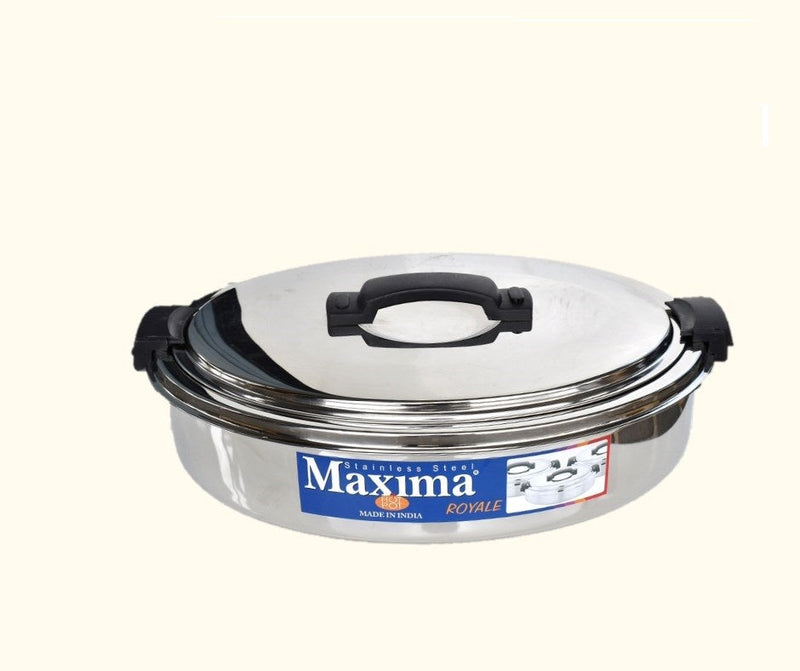 Stainless Steel Maxima Hot Pot Royale Food Warmer Oval 3 Pcs Set Plastic Handle 3500ml 5000ml 7500ml