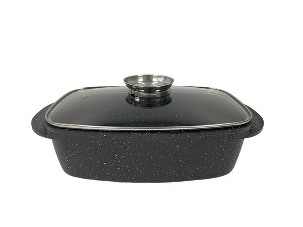 Non Stick Marble Coated Die Cast Aluminium Rectangular Casserole Black Induction 32cm*10.5cm