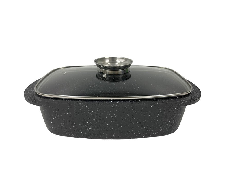 Non Stick Marble Coated Die Cast Aluminium Rectangular Casserole Black Induction 32cm*10.5cm