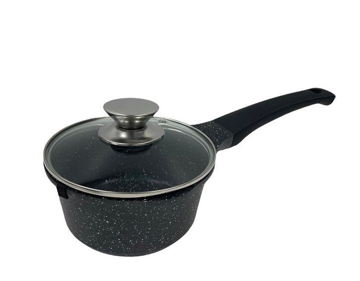 Non Stick Marble Coated Die Cast Aluminium Milk Pan Black Induction 16cm