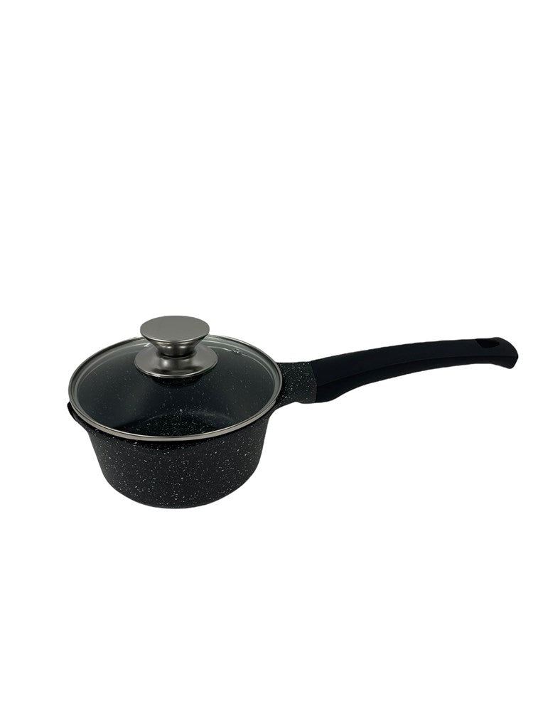Non Stick Marble Coated Die Cast Aluminium Milk Pan Black Induction 16cm