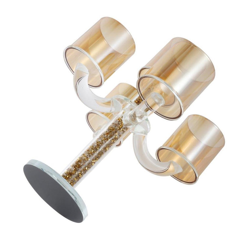 Home Decor Gold Crystal Glass Candlestick Holder 5 arms 26 cm
