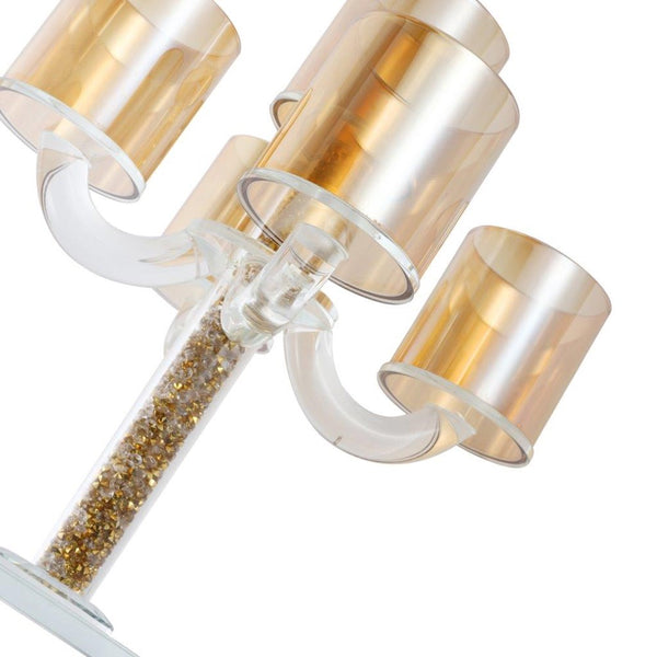 Home Decor Gold Crystal Glass Candlestick Holder 5 arms 26 cm