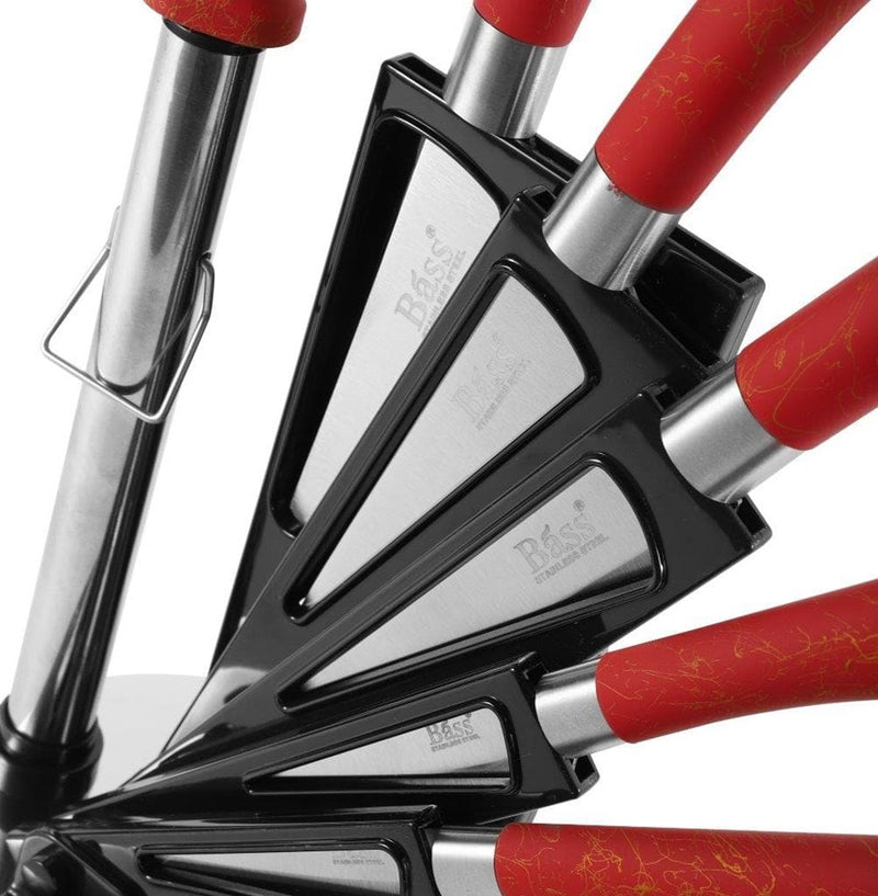 Bass Brand Premium Quality Stainless Steel Chef Kitchen Knife Set of 8 Pcs Red Handle 30 cm