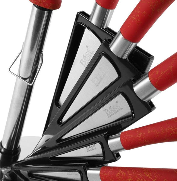 Bass Brand Premium Quality Stainless Steel Chef Kitchen Knife Set of 8 Pcs Red Handle 30 cm