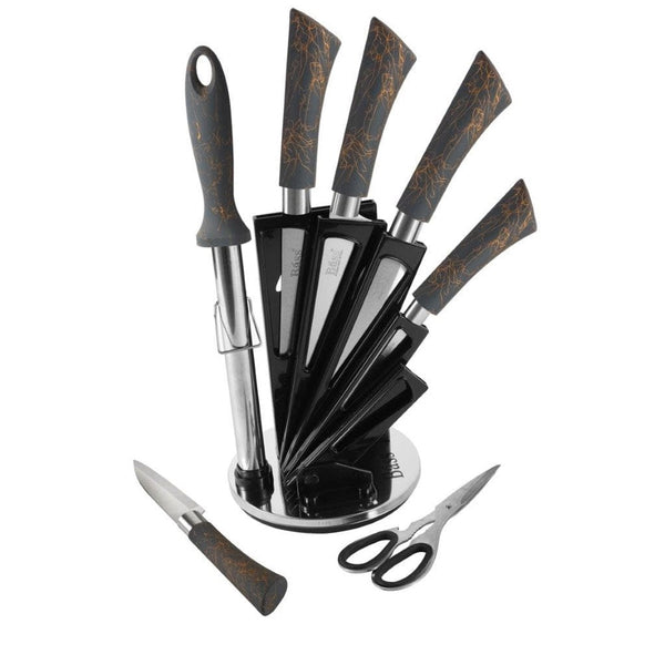 Bass Brand Premium Quality Stainless Steel Chef Kitchen Knife Set of 8 Pcs Grey Handle 30 cm