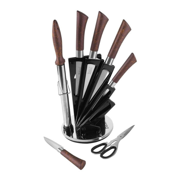 Bass Brand Premium Quality Stainless Steel Chef Kitchen Knife Set of 8 Pcs Gold Handle 30 cm