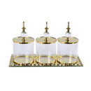 Gold Crystal Glass Candy Jar Canisters Set of 3 with Tray 10*19 cm