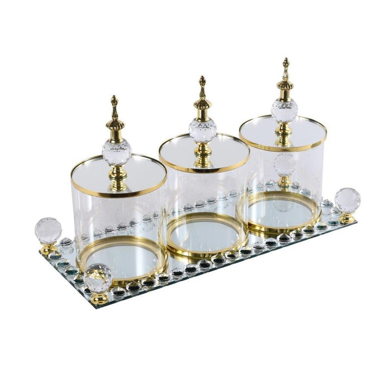 Silver Crystal Glass Candy Jar Canisters Set of 3 with Tray 10*19 cm