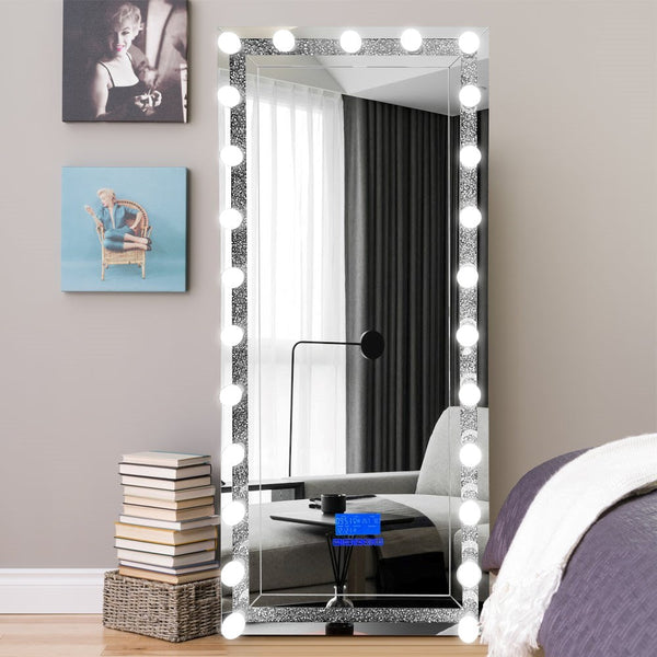 Home Decor Crystal Glass Vanity Hollywood Mirror with Make Up Lights LED Crushed Diamond Finish 180*75*15 cm