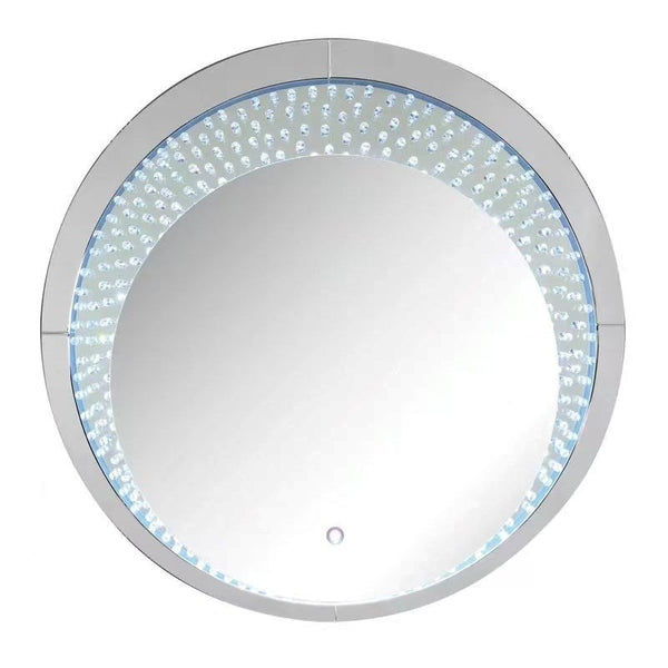 Home Decor Oval Crystal Glass Silver Mirror MDF Hallway Console Table and Mirror Set with LED Light Crushed Diamond Finish 120*38*80/90*90*2 cm