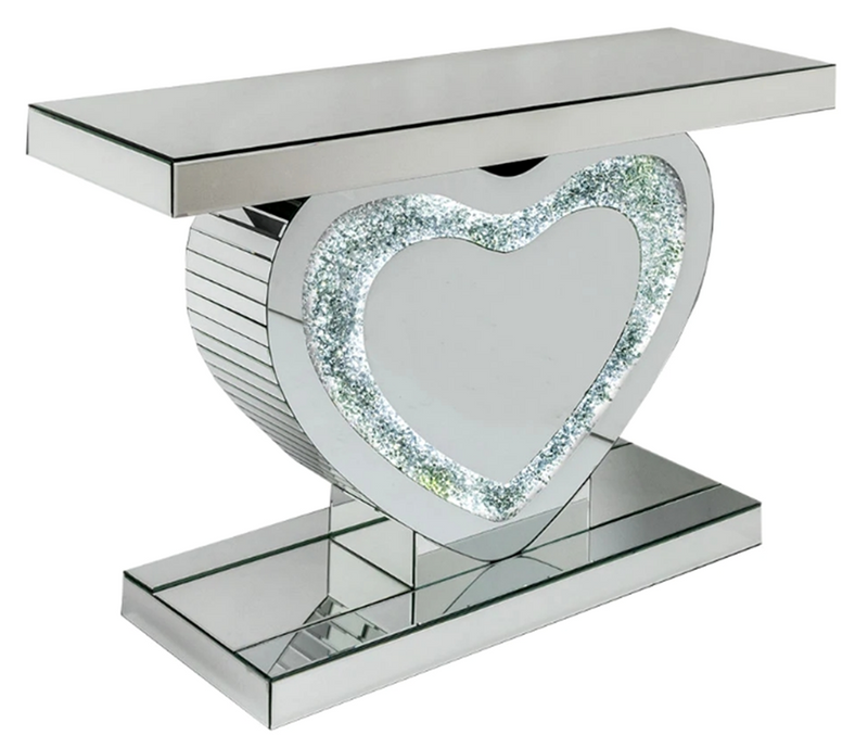 Home Decor Vanity Make Up Mirror Crystal Glass Silver Mirror MDF Hallway Console Table and Mirror Set with LED Light Crushed Diamond Finish 120*38*80/90*90*2 cm