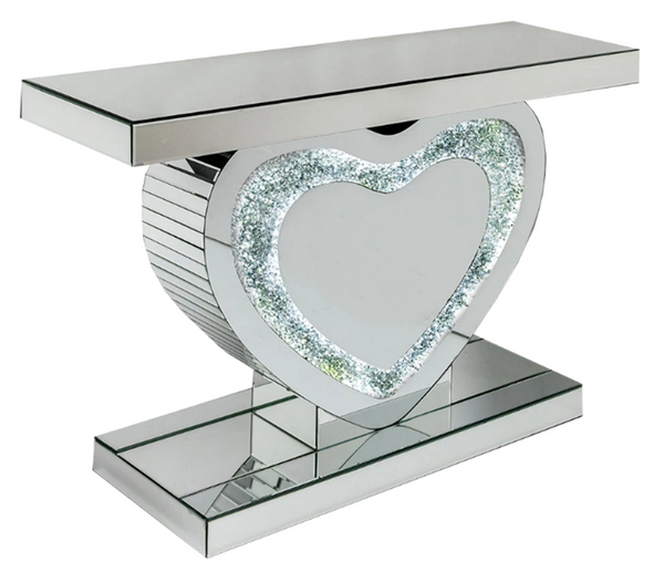 Home Decor Vanity Make Up Mirror Crystal Glass Silver Mirror MDF Hallway Console Table and Mirror Set with LED Light Crushed Diamond Finish 120*38*80/90*90*2 cm