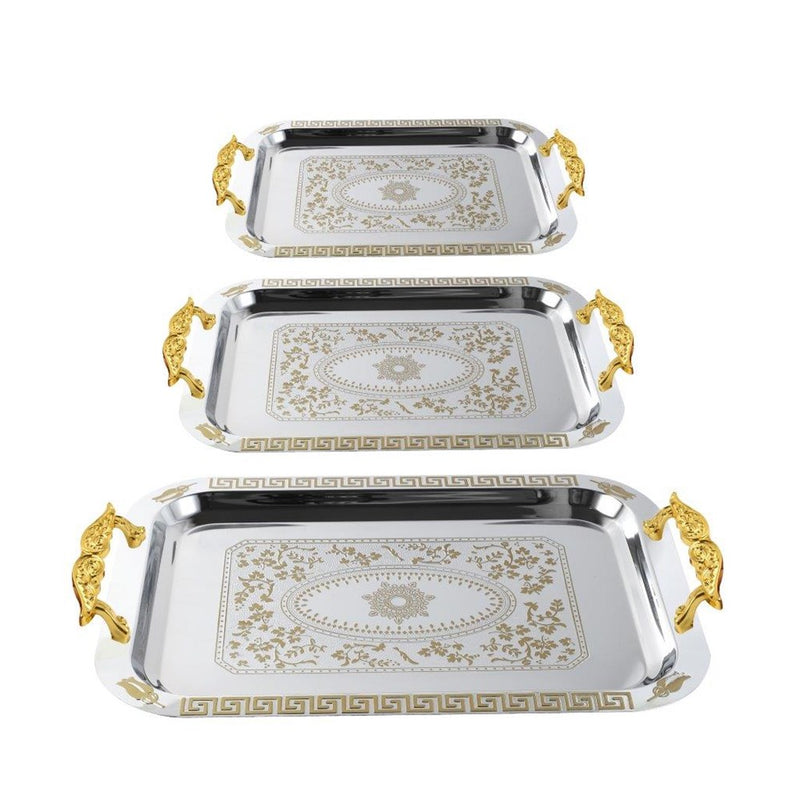 Stainless Steel Gold Plated Deco Rectangular Serving Tray Set of 3