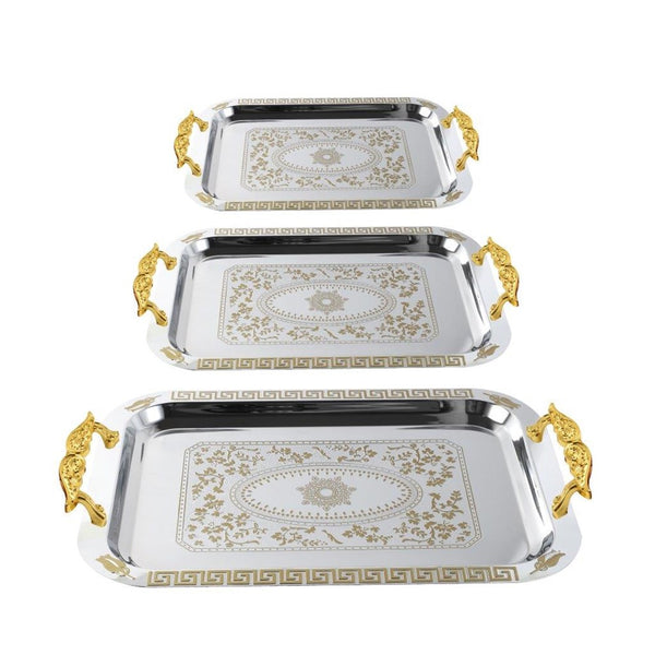 Stainless Steel Gold Plated Deco Rectangular Serving Tray Set of 3