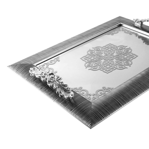 Rectangular Print Design Serving Deco Silver Tray Set of 2 49*35*1.5 cm