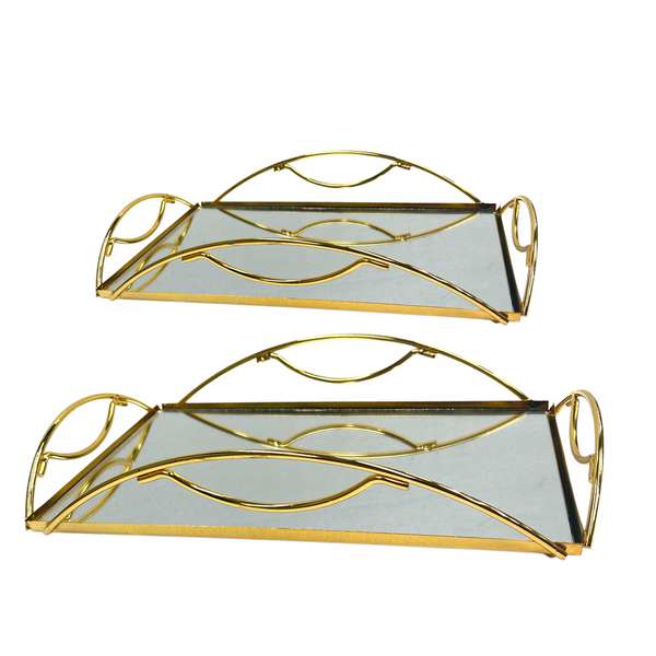 Gold Metal Glass Base Deco Rectangular Serving Tray