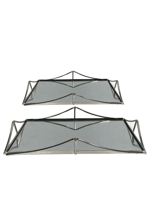 Silver Metal Glass Base Deco Rectangular Serving Tray