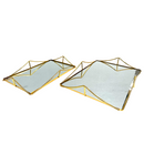 Gold Metal Glass Base Deco Rectangular Serving Tray Set of 2