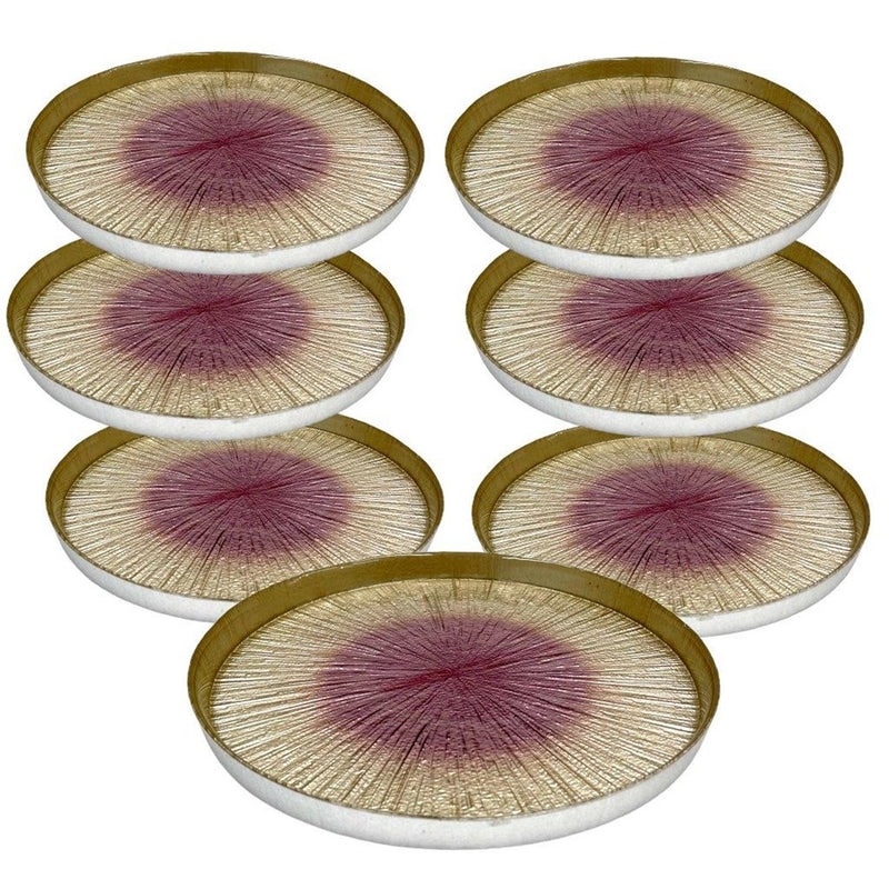 Glasscom Dinnerware Purple and Gold Round Appetizer Dish Dessert Plates Set of 7