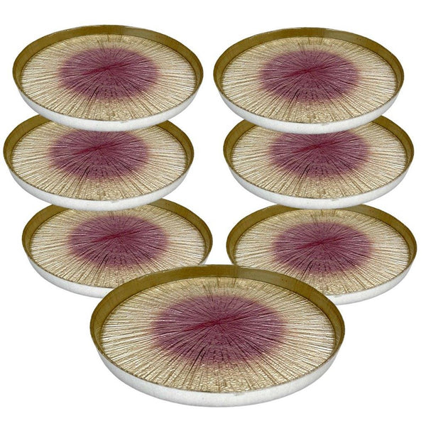 Glasscom Dinnerware Purple and Gold Round Appetizer Dish Dessert Plates Set of 7