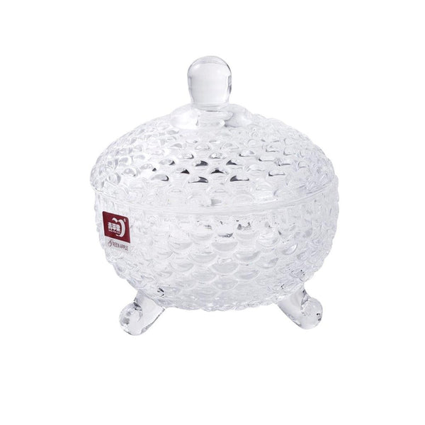 Crystal Glass Round Sugar Bowl Candy Jar with Lid 9.9*14.5 cm