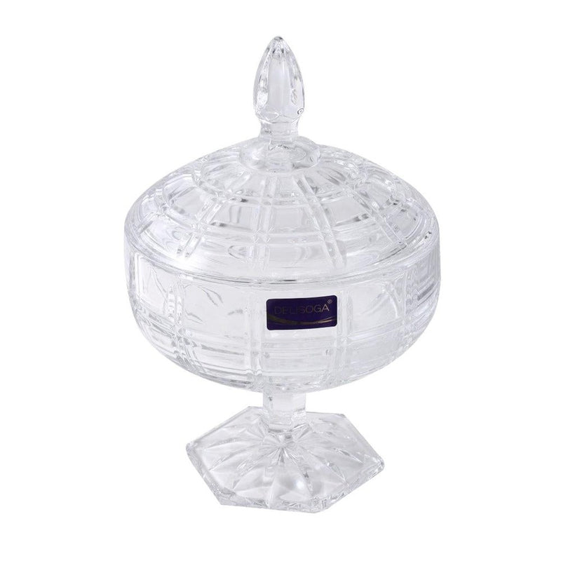 Crystal Glass Footed Fruit Bowl Candy Jar with Lid