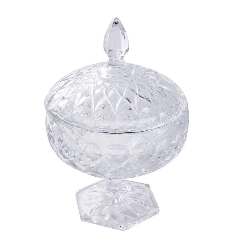 Crystal Glass Footed Fruit Bowl Candy Jar with Lid 16.2*9.7 cm