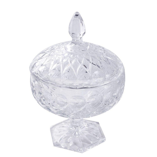 Crystal Glass Footed Fruit Bowl Candy Jar with Lid 16.2*9.7 cm