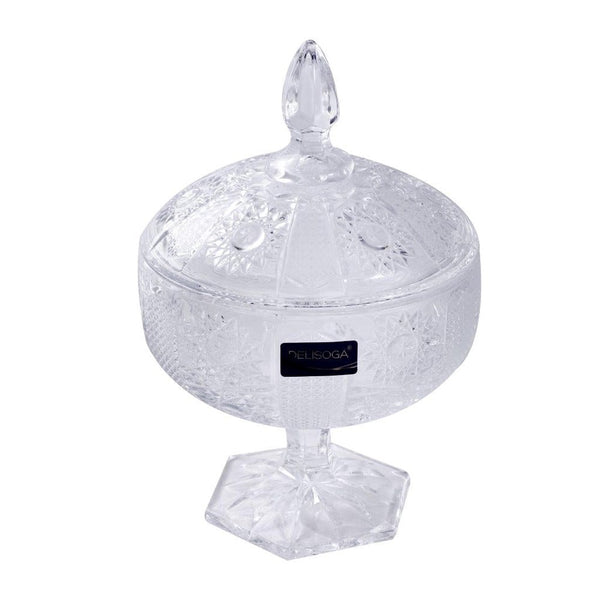 Crystal Glass Footed Fruit Bowl Candy Jar with Lid 16.2*9.7 cm