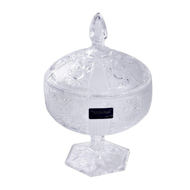Crystal Glass Footed Fruit Bowl Candy Jar with Lid 16.2*9.7 cm