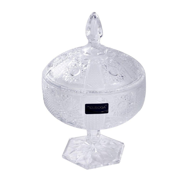 Crystal Glass Footed Fruit Bowl Candy Jar with Lid 16.2*9.7 cm