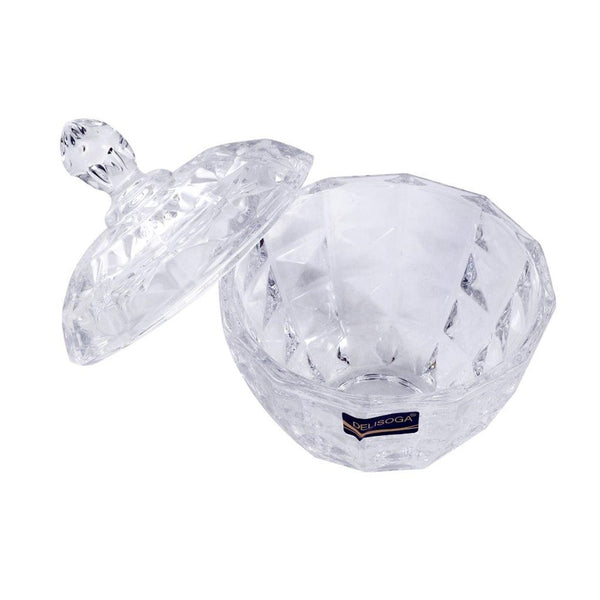 Crystal Glass Round Sugar Bowl Candy Jar with Lid 11.5*14 cm