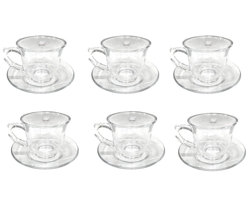 Glass Tea Cup with Saucer Set of 6 240 ml