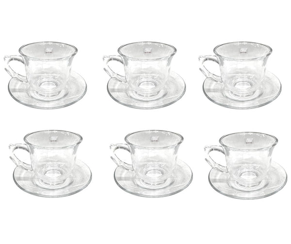 Glass Tea Cup with Saucer Set of 6 240 ml